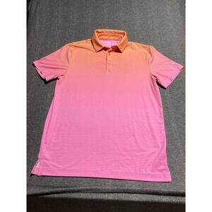 Birdie Bound Polo Shirt Pink Orange Ombre Striped Golf Performance Mens Small